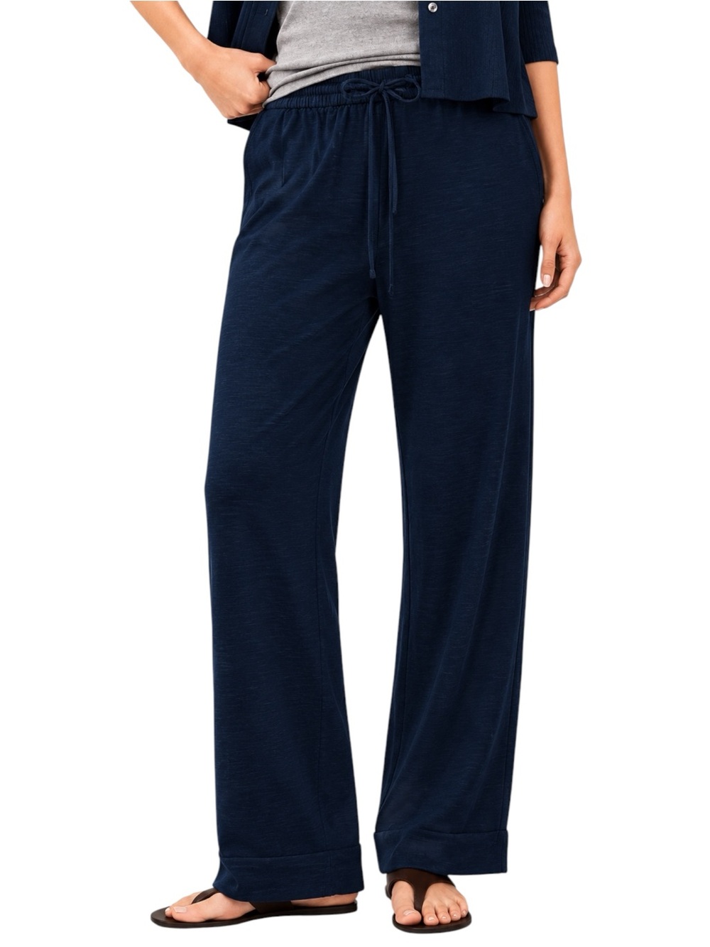 BANANA REPUBLIC High Rise Linen Blend Pull On Navy Blue Pant Medium